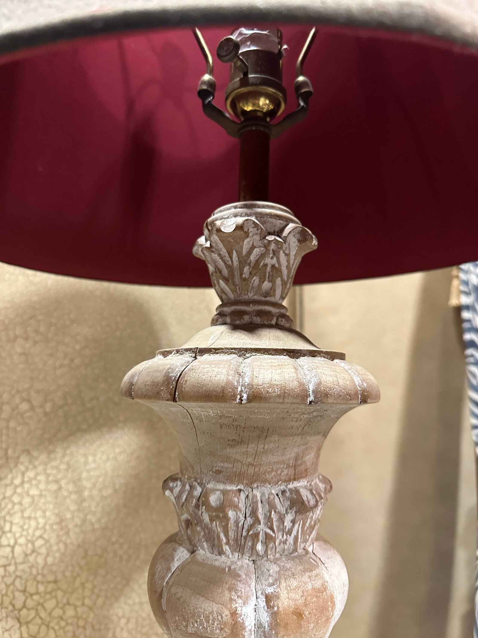1970s Wooden Hand Carved Rustic Style Lamp With Shade - 5