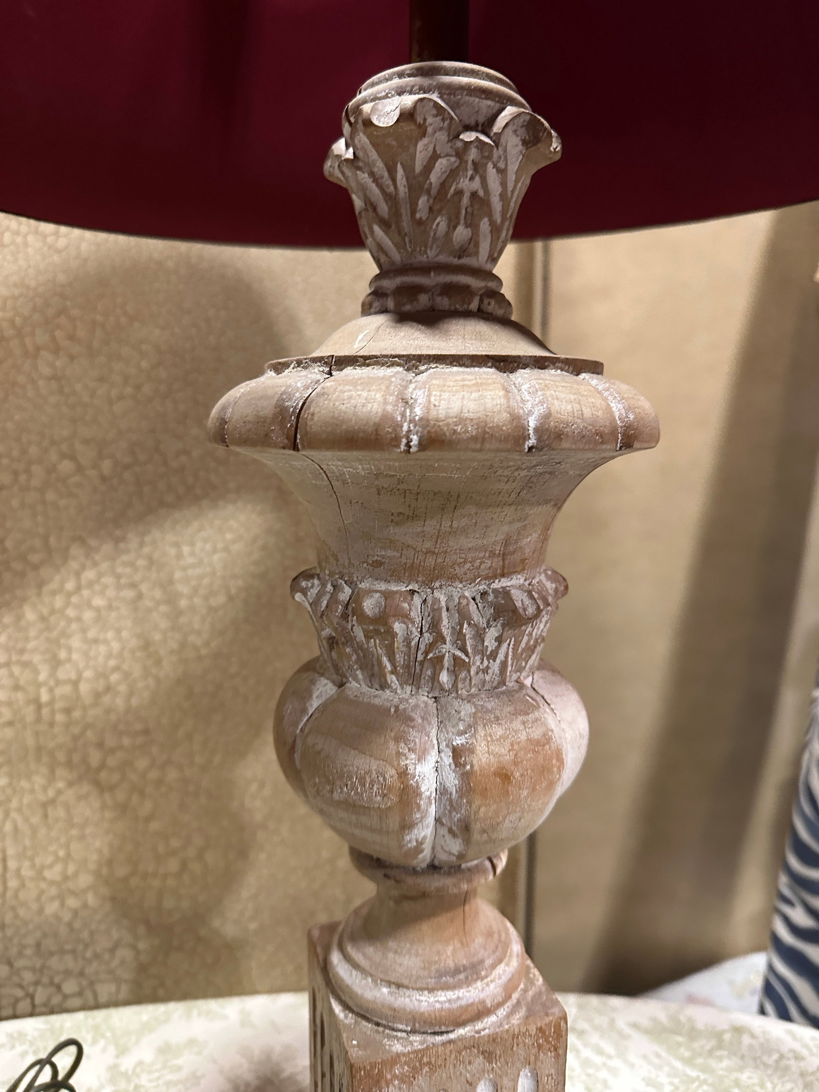1970s Wooden Hand Carved Rustic Style Lamp With Shade - 6