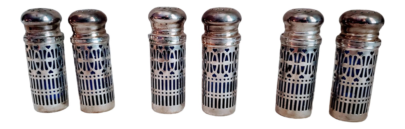 Vintage Silver & Cobalt Salt & Pepper Shakers- Set of 6 (1 of 7)