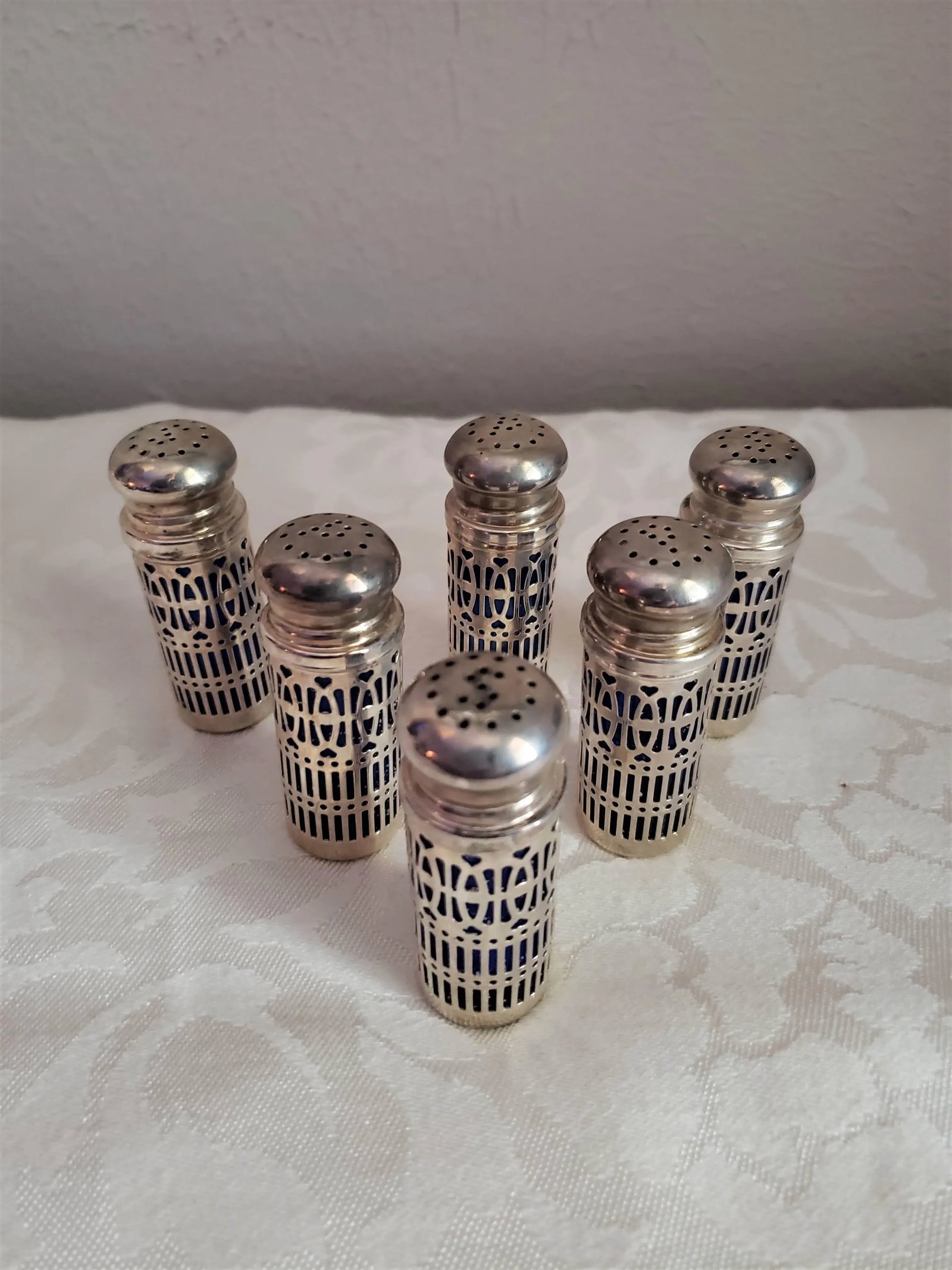 Vintage Silver & Cobalt Salt & Pepper Shakers- Set of 6 - 2