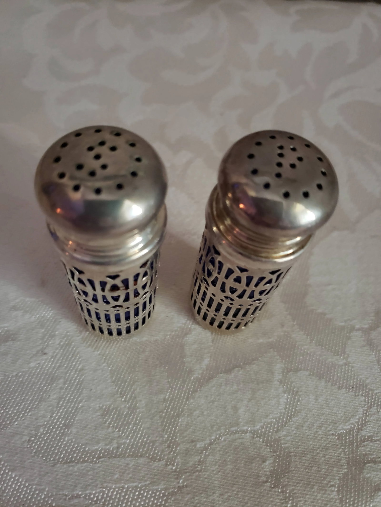 Vintage Silver & Cobalt Salt & Pepper Shakers- Set of 6 - 3