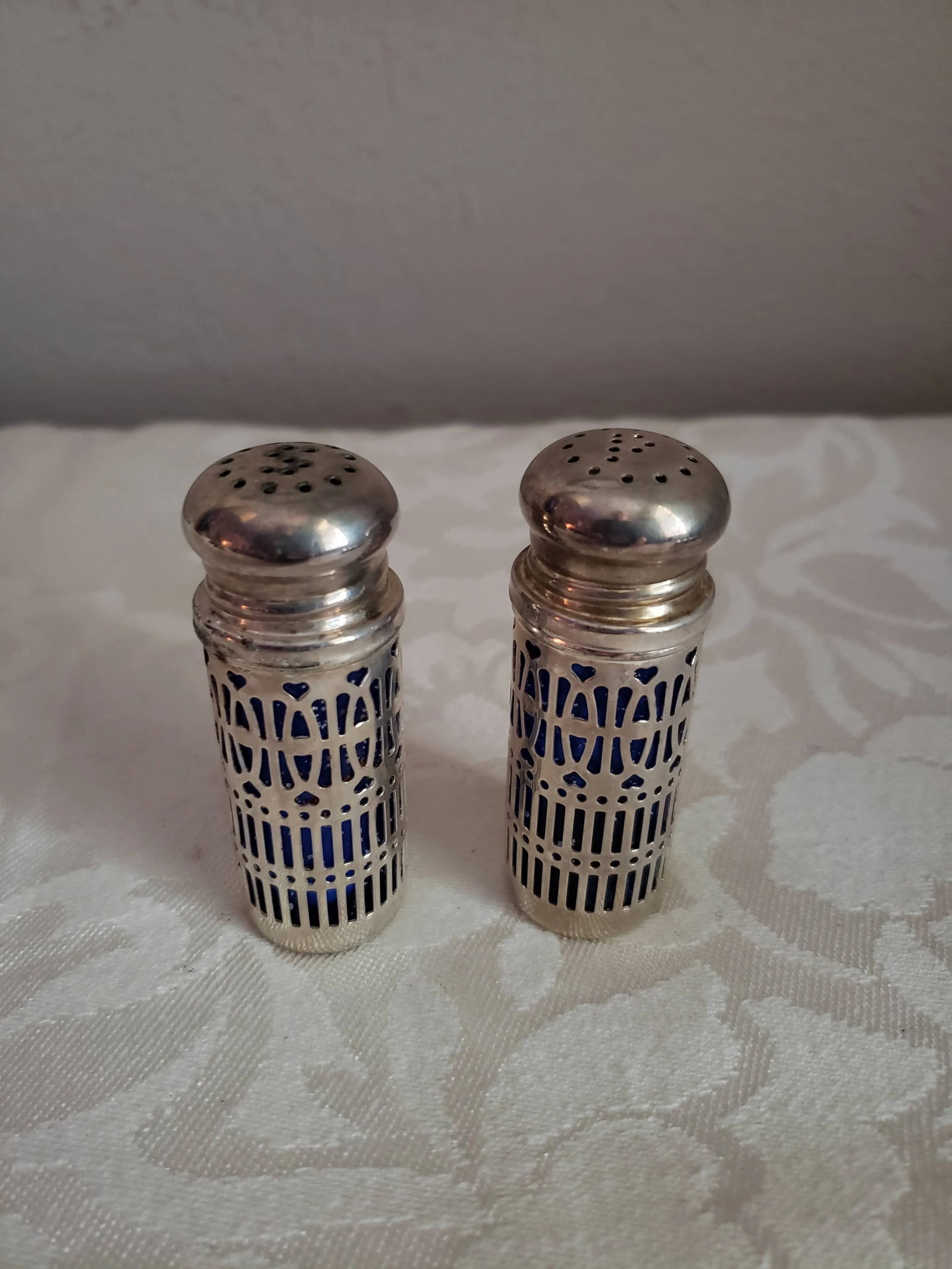 Vintage Silver & Cobalt Salt & Pepper Shakers- Set of 6 - 4