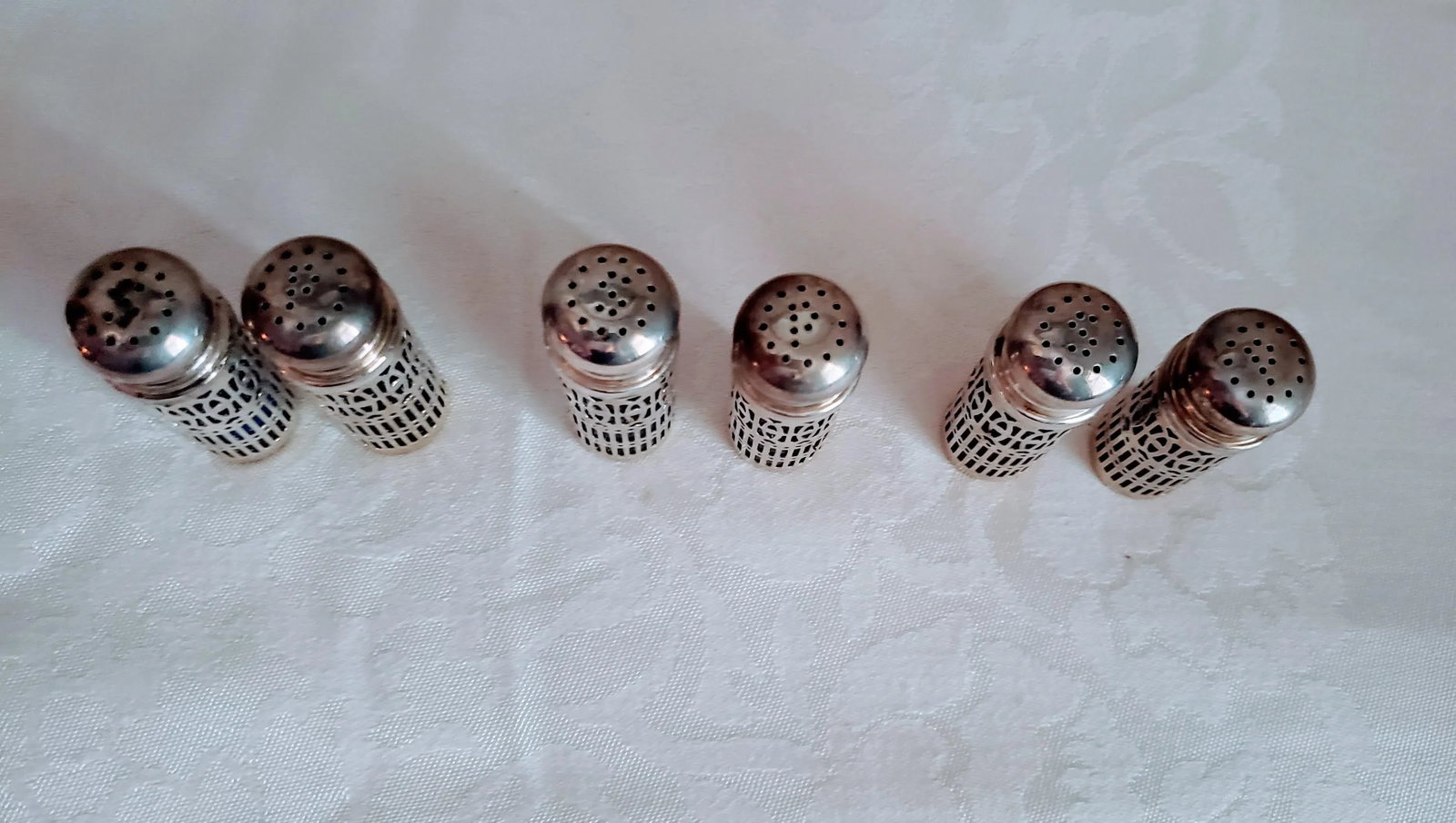 Vintage Silver & Cobalt Salt & Pepper Shakers- Set of 6 - 5