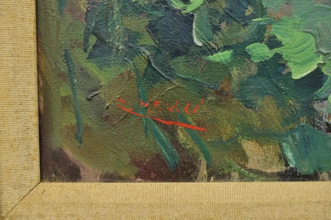 Mid 20th Century Zaza Meuli (B. 1892) Oil on Canvas Impressionist Painting Girl in Hat Orange Bow - 5