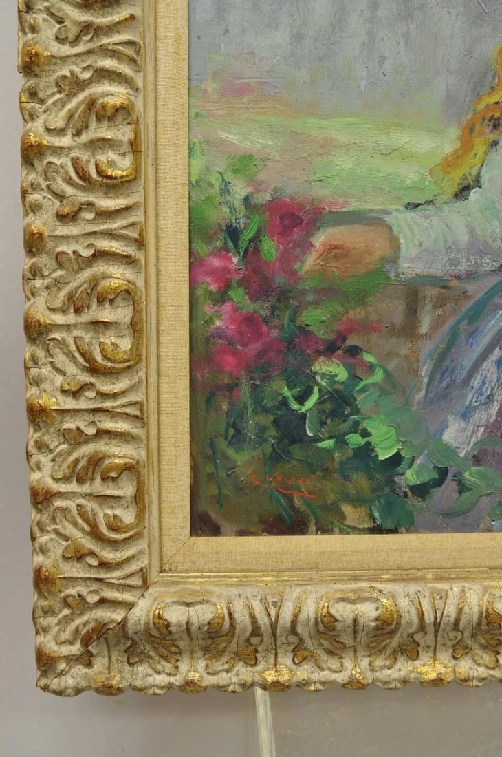 Mid 20th Century Zaza Meuli (B. 1892) Oil on Canvas Impressionist Painting Girl in Hat Orange Bow - 6