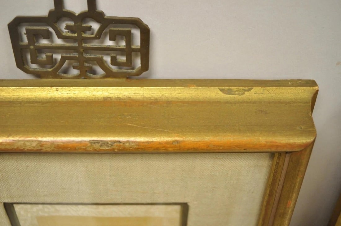 Vintage Asian Oriental Framed Art Prints With Narrow Gold Frames - A Pair - 10