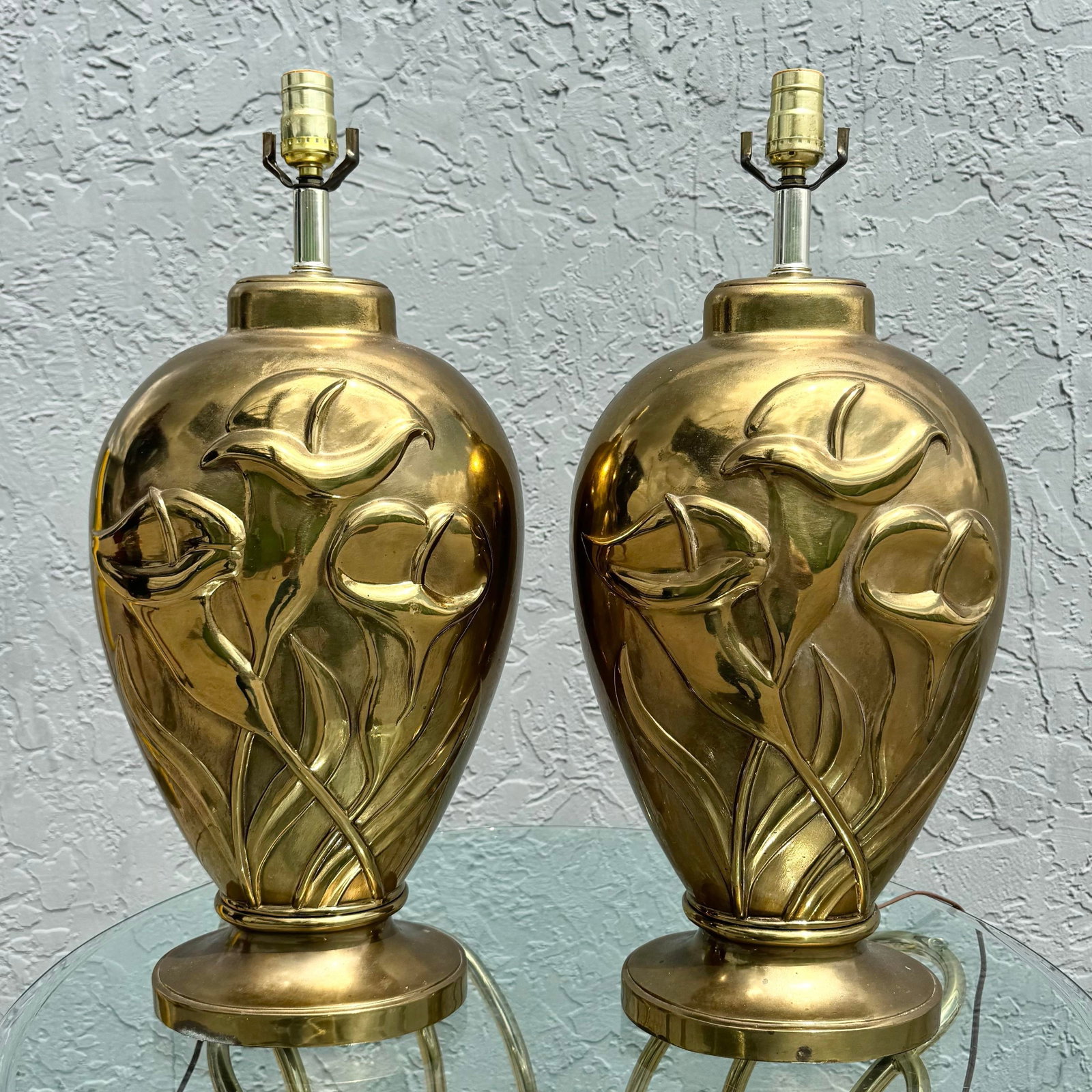 Art Deco Dolbi Cashier Style Brass Tulip Table Lamps - A Pair - 2