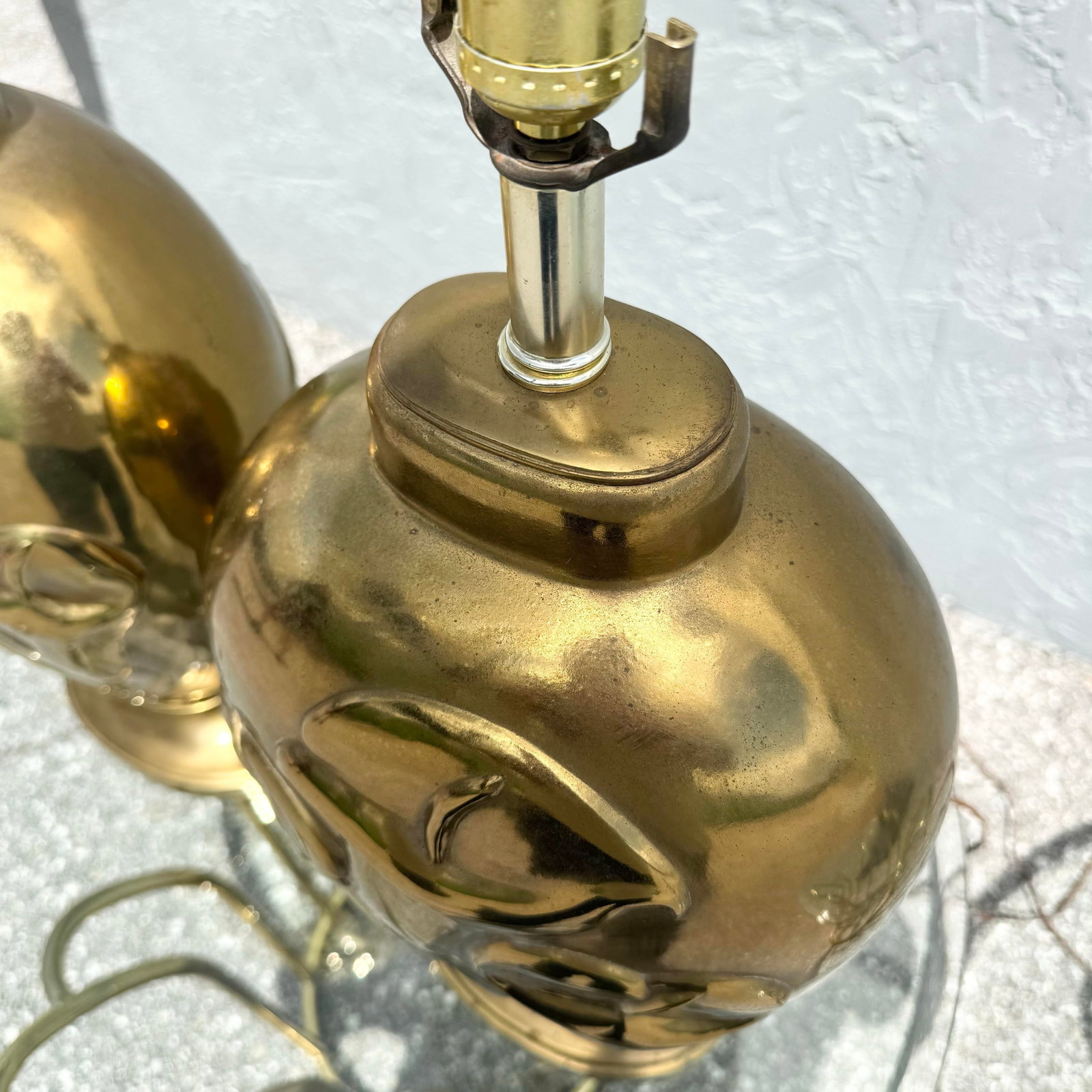 Art Deco Dolbi Cashier Style Brass Tulip Table Lamps - A Pair - 5