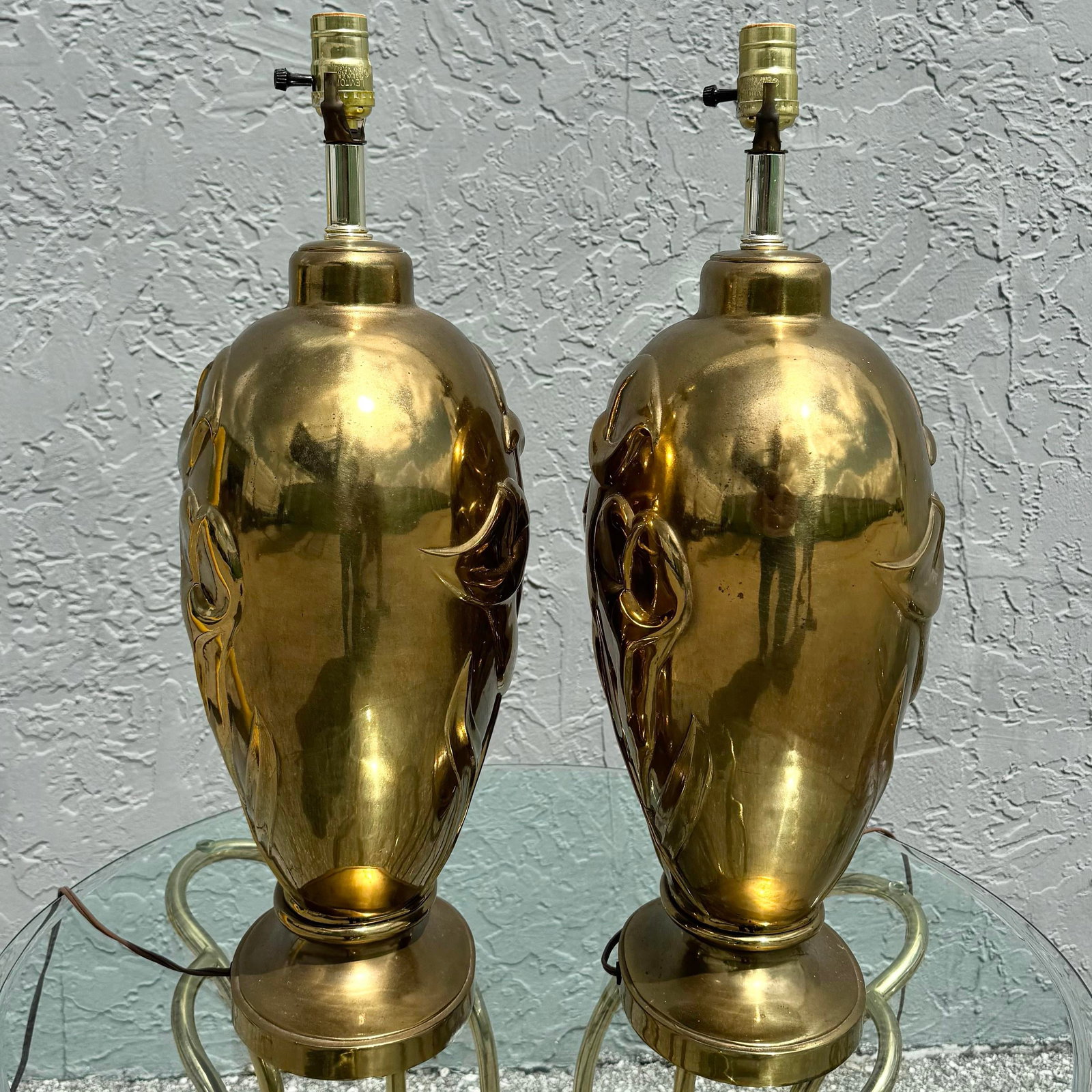 Art Deco Dolbi Cashier Style Brass Tulip Table Lamps - A Pair - 8