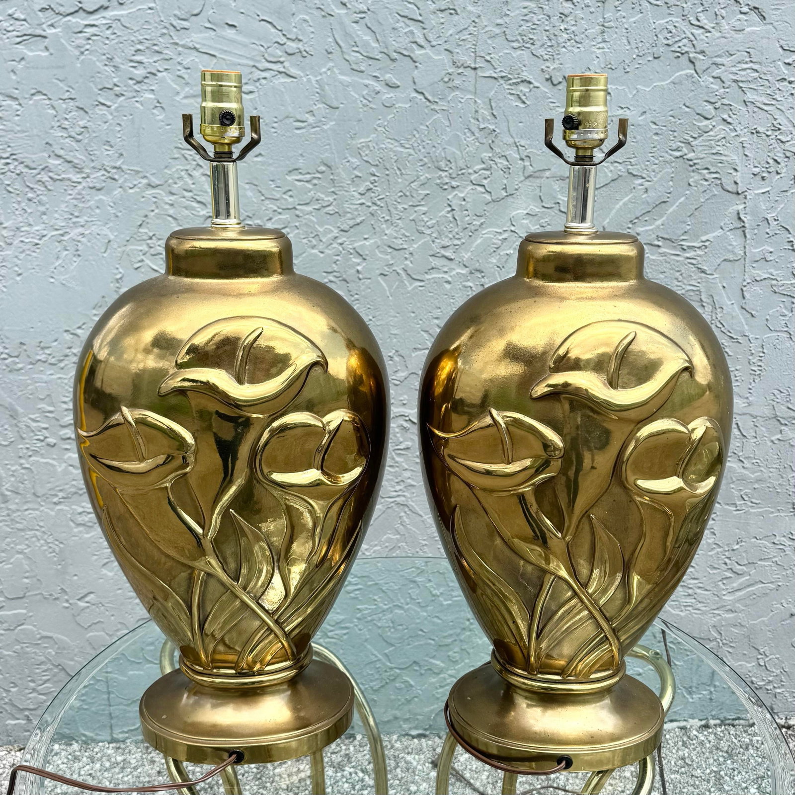 Art Deco Dolbi Cashier Style Brass Tulip Table Lamps - A Pair - 9