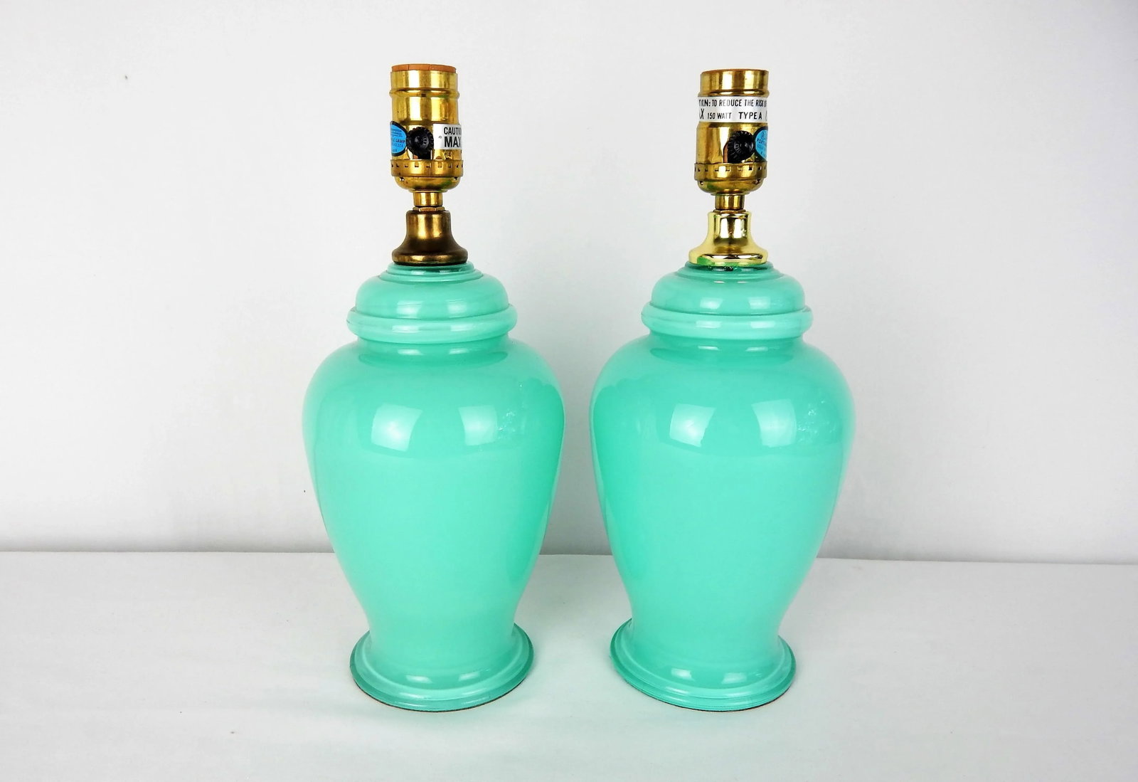 Aqua Blue Glass Boudoir Lamps, Pair - 11