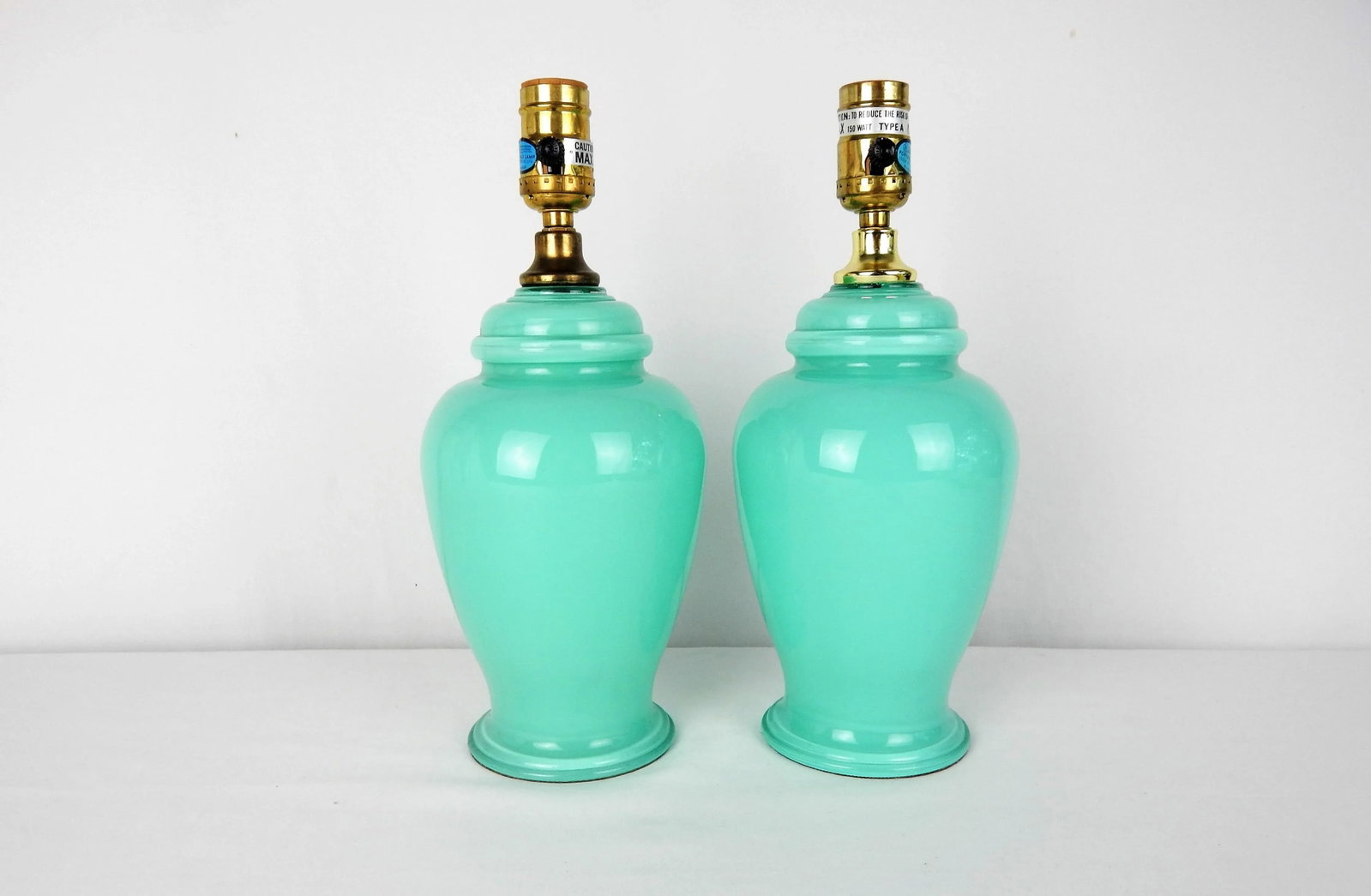 Aqua Blue Glass Boudoir Lamps, Pair - 2