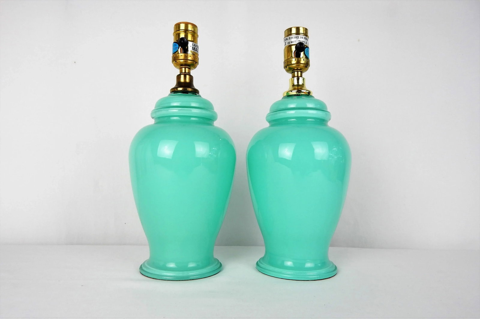 Aqua Blue Glass Boudoir Lamps, Pair - 3
