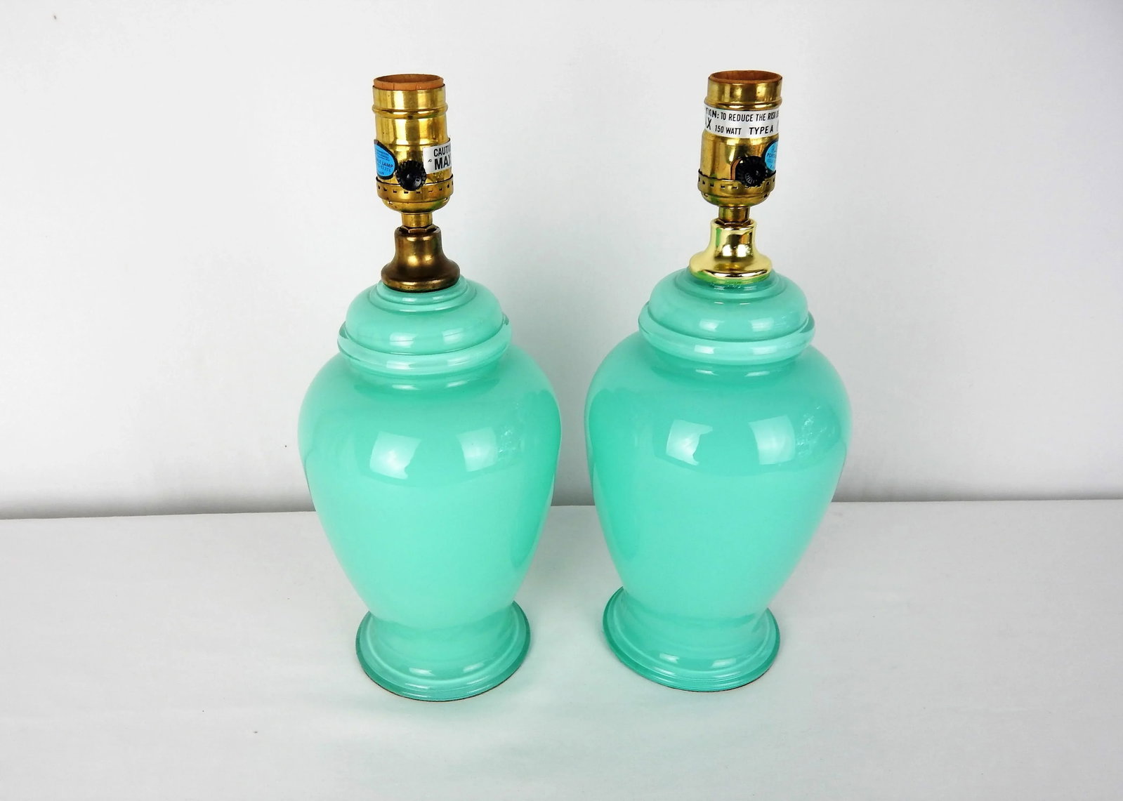 Aqua Blue Glass Boudoir Lamps, Pair - 4