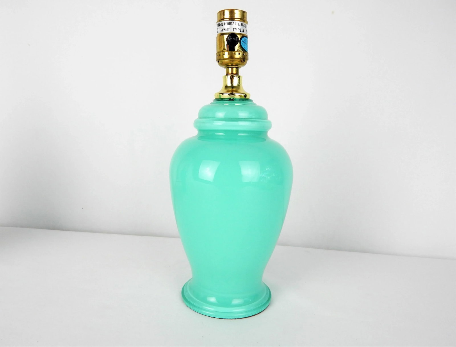 Aqua Blue Glass Boudoir Lamps, Pair - 8