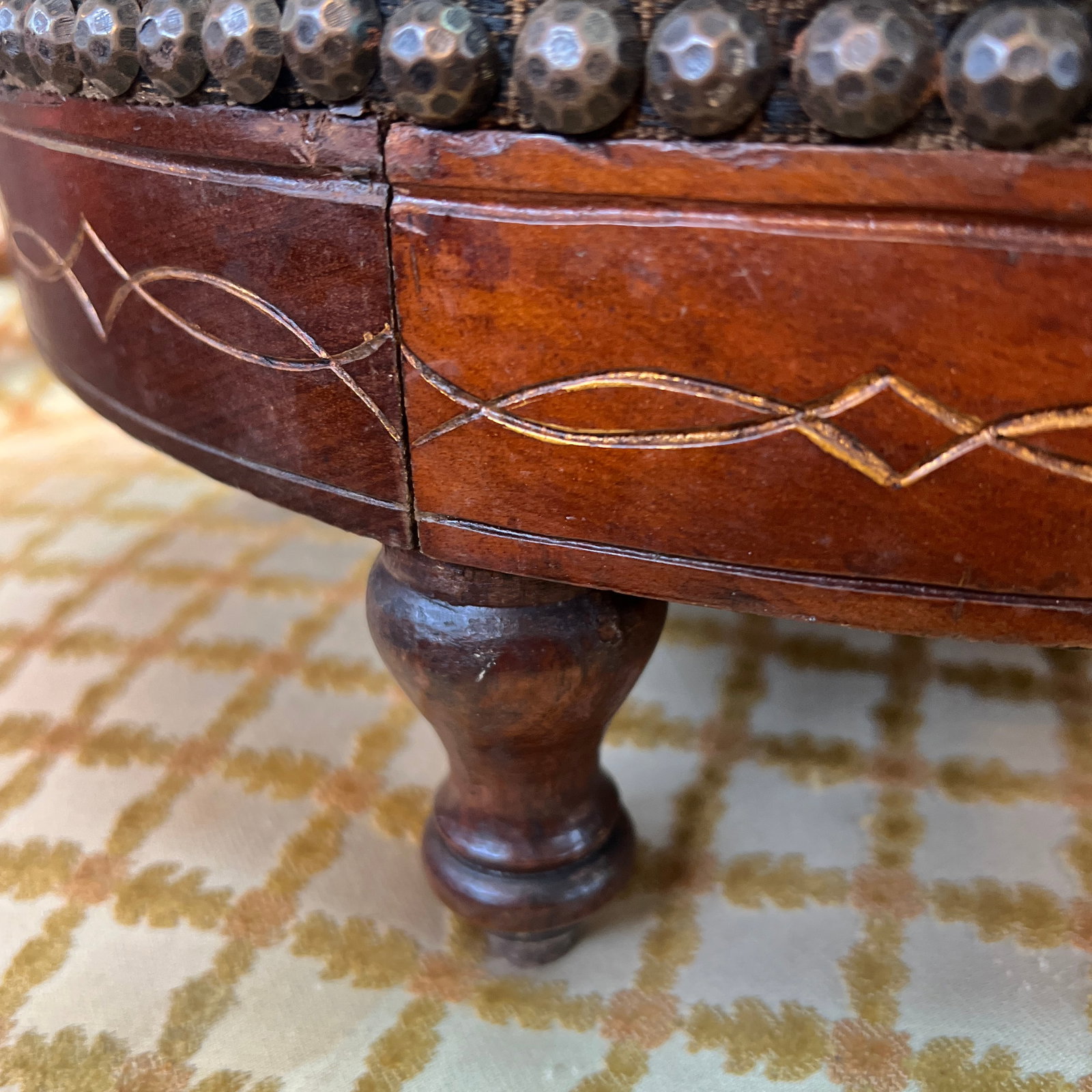 French Needlepoint 19th Century Footstool Rare Phoenix Bird Motif - 5
