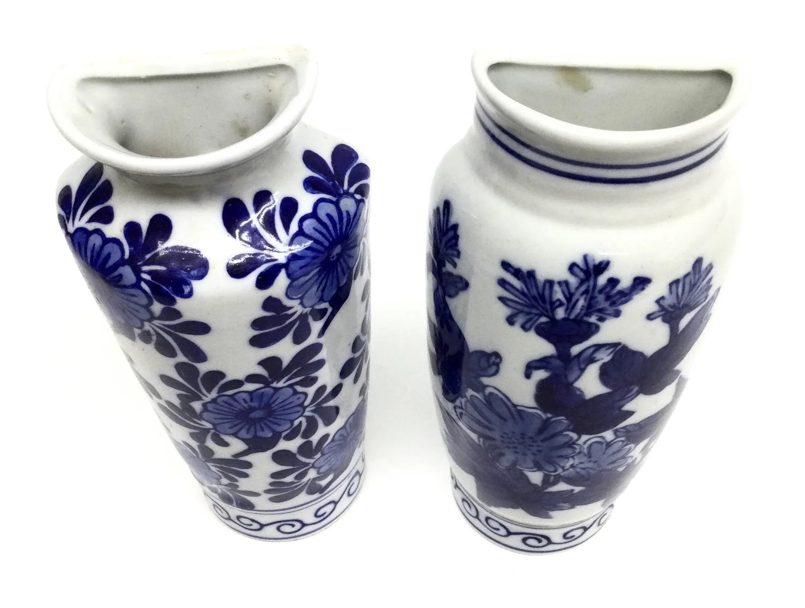 Vintage Cobalt Blue Chinese Half Vase Wall Scones - 2