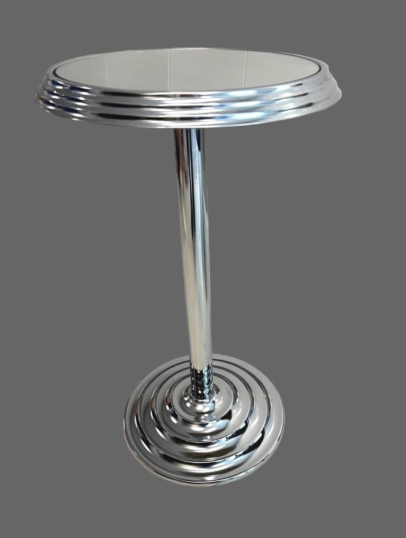 1980s Art Deco Chrome and Mirrored Glass Accent Table - 2