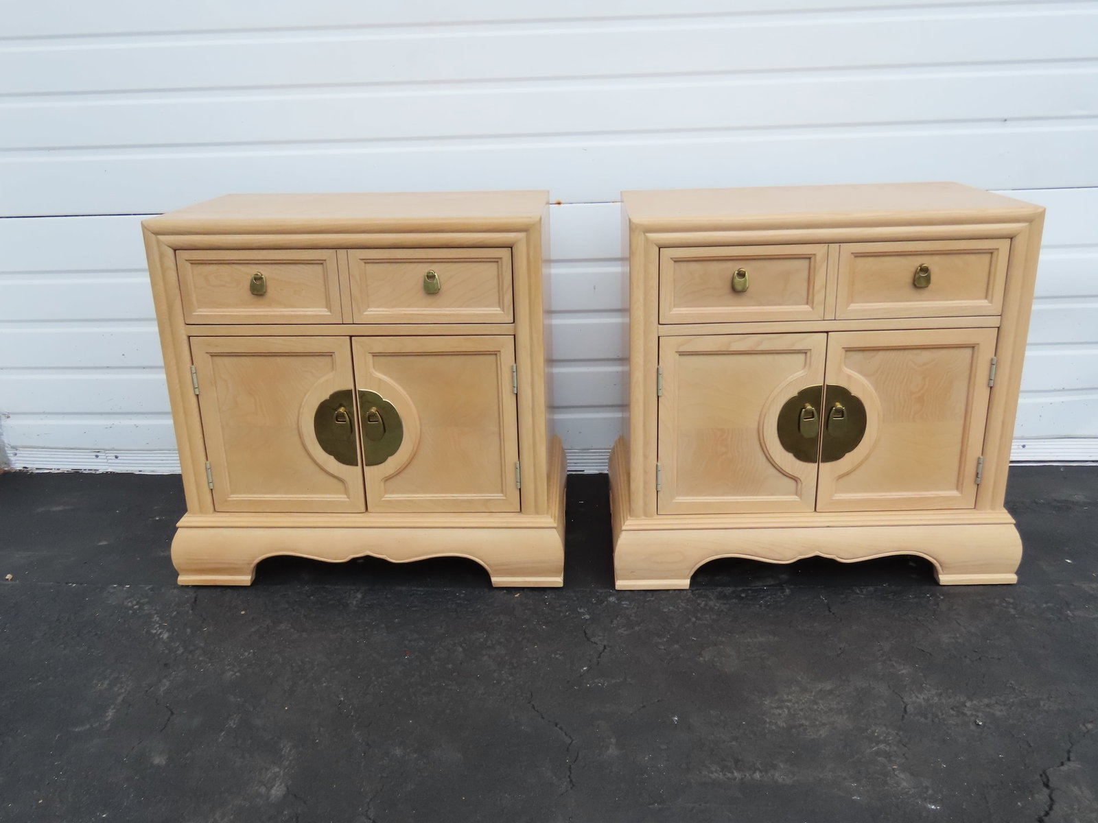 Bernhardt Hollywood Regency White Oak Large Nightstands End Bedside Tables a Pair 6400 - 16