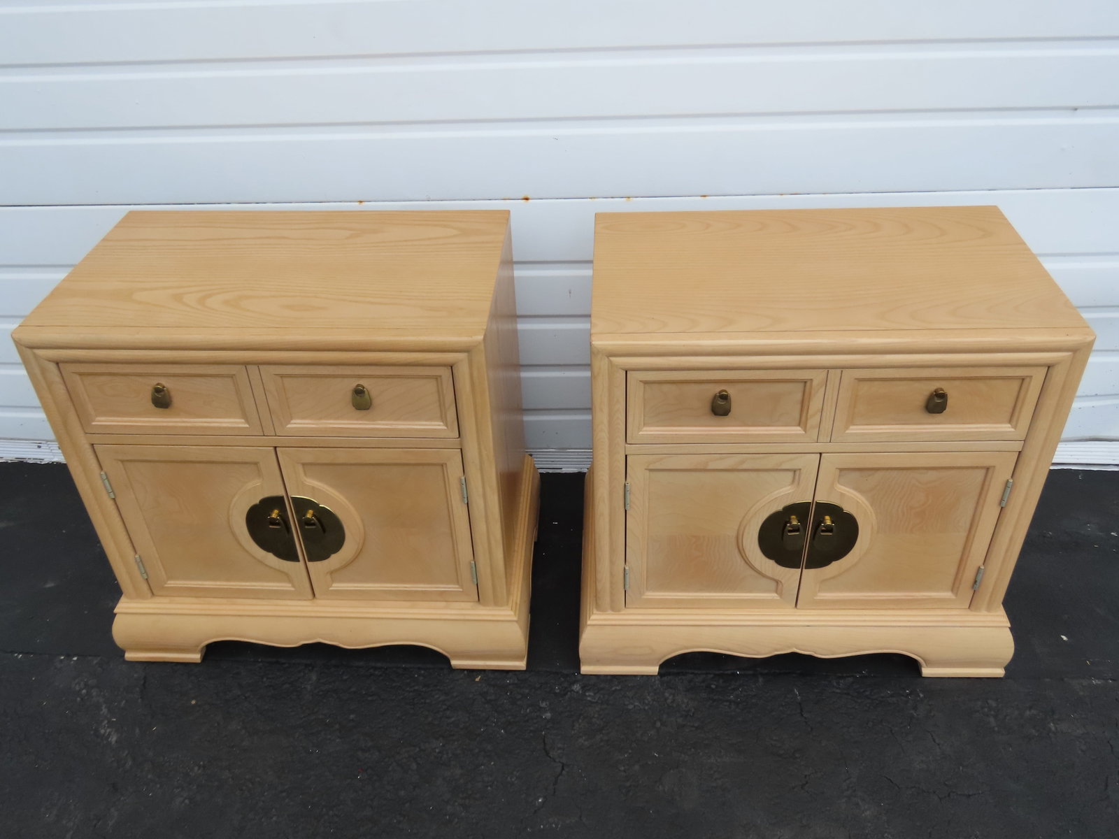 Bernhardt Hollywood Regency White Oak Large Nightstands End Bedside Tables a Pair 6400 - 18