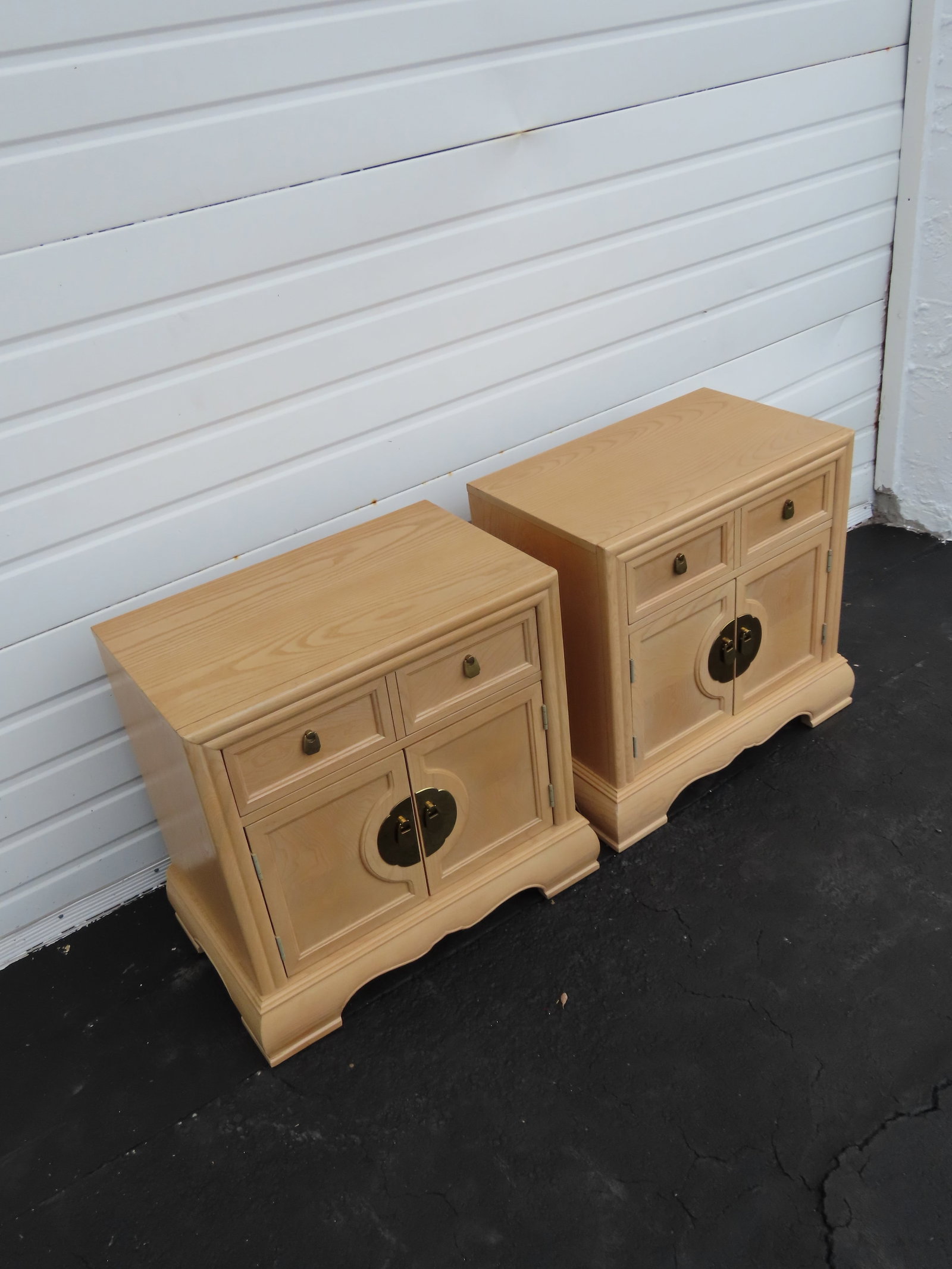 Bernhardt Hollywood Regency White Oak Large Nightstands End Bedside Tables a Pair 6400 - 2