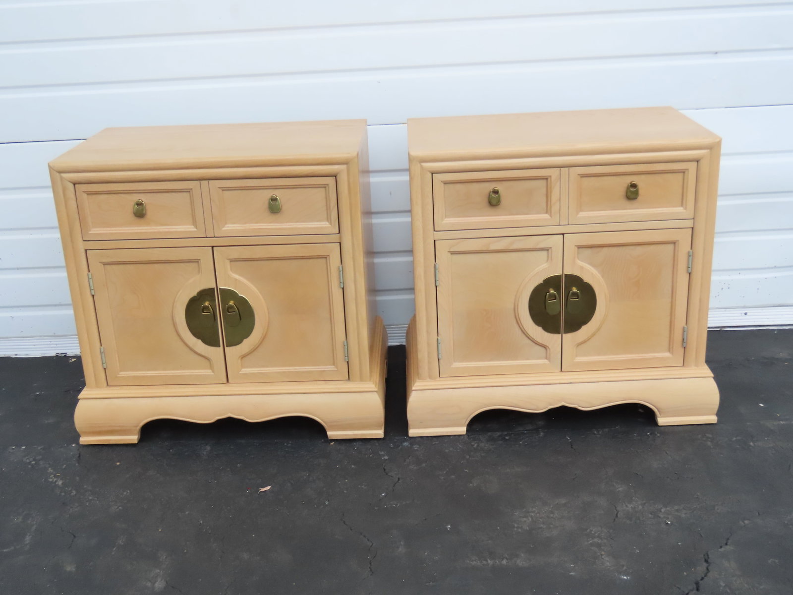 Bernhardt Hollywood Regency White Oak Large Nightstands End Bedside Tables a Pair 6400 - 3
