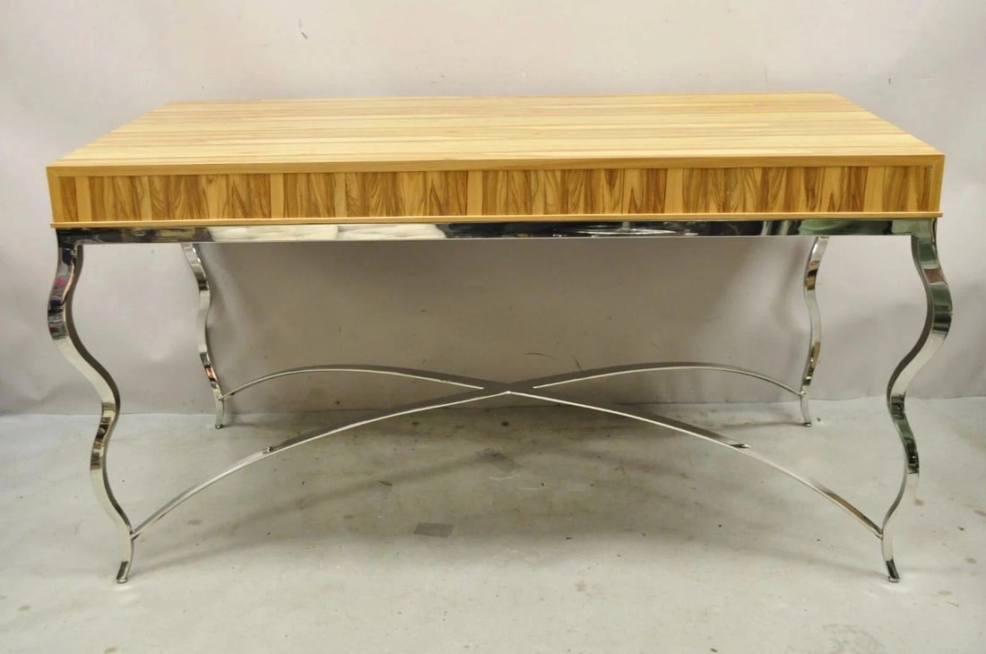 Century Furniture Modern Chrome and Zebra Wood Metal Base Desk Table 849-761 - 11