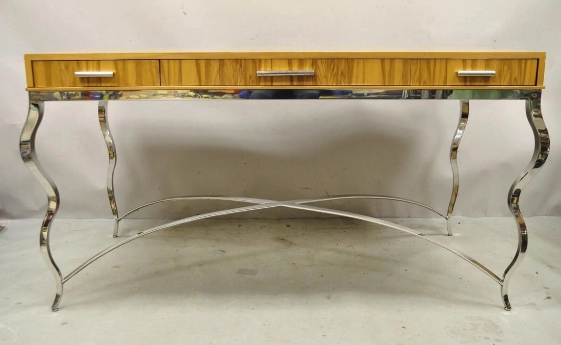 Century Furniture Modern Chrome and Zebra Wood Metal Base Desk Table 849-761 - 12