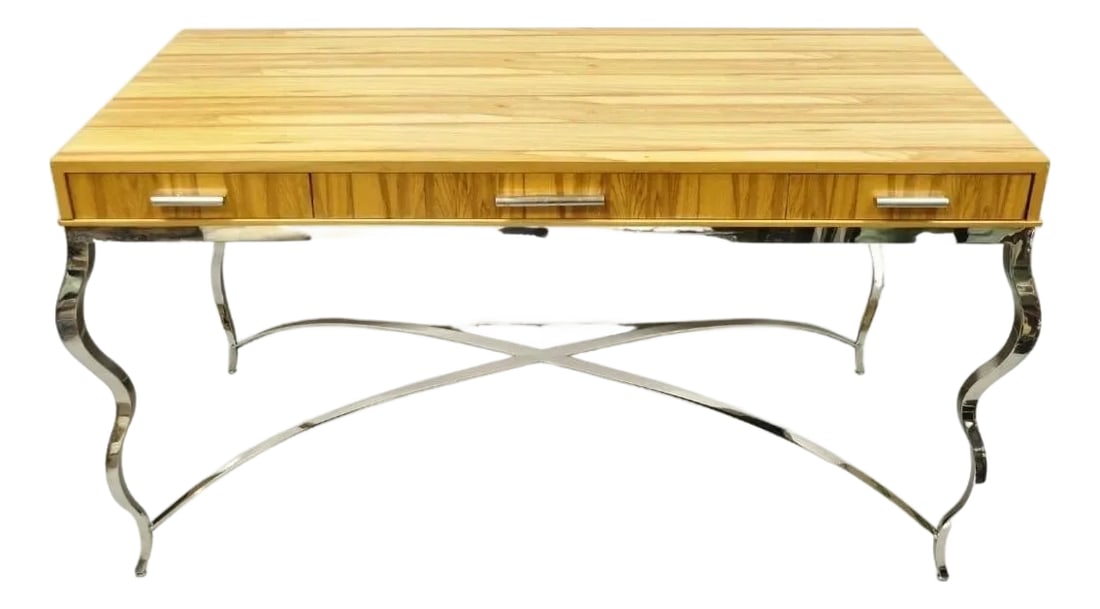 Century Furniture Modern Chrome and Zebra Wood Metal Base Desk Table 849-761 (1 of 12)