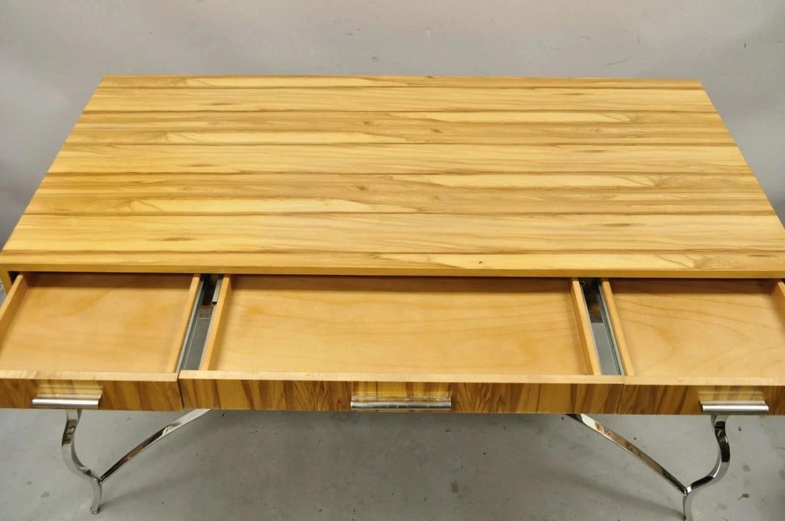 Century Furniture Modern Chrome and Zebra Wood Metal Base Desk Table 849-761 - 3