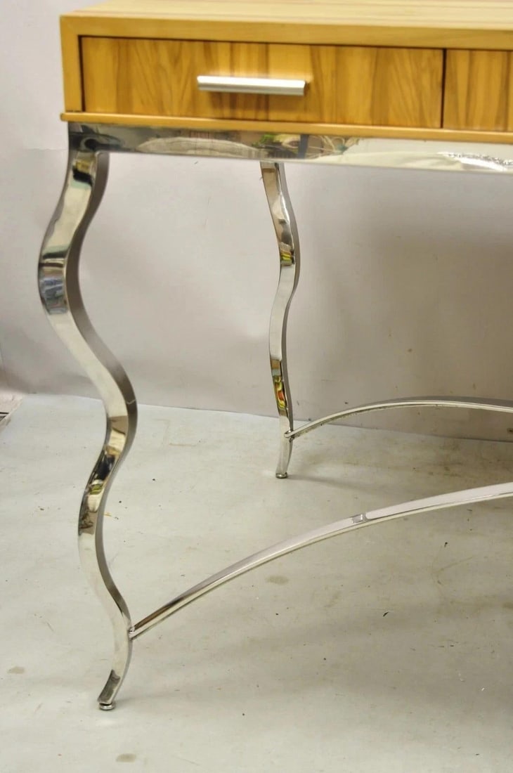 Century Furniture Modern Chrome and Zebra Wood Metal Base Desk Table 849-761 - 4