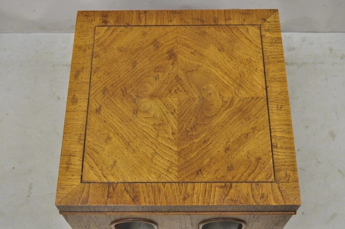 Vintage Drexel Wellington Arched Hollywood Regency Burl Wood Pedestal Side Table - 4