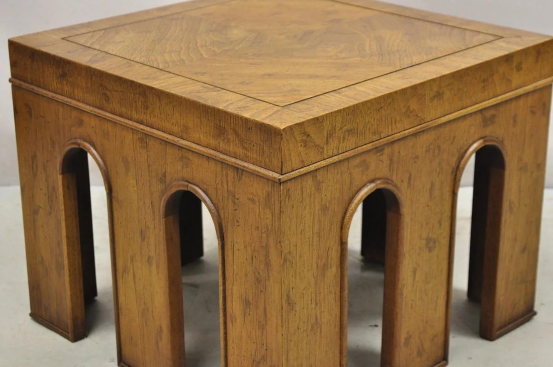 Vintage Drexel Wellington Arched Hollywood Regency Burl Wood Pedestal Side Table - 8