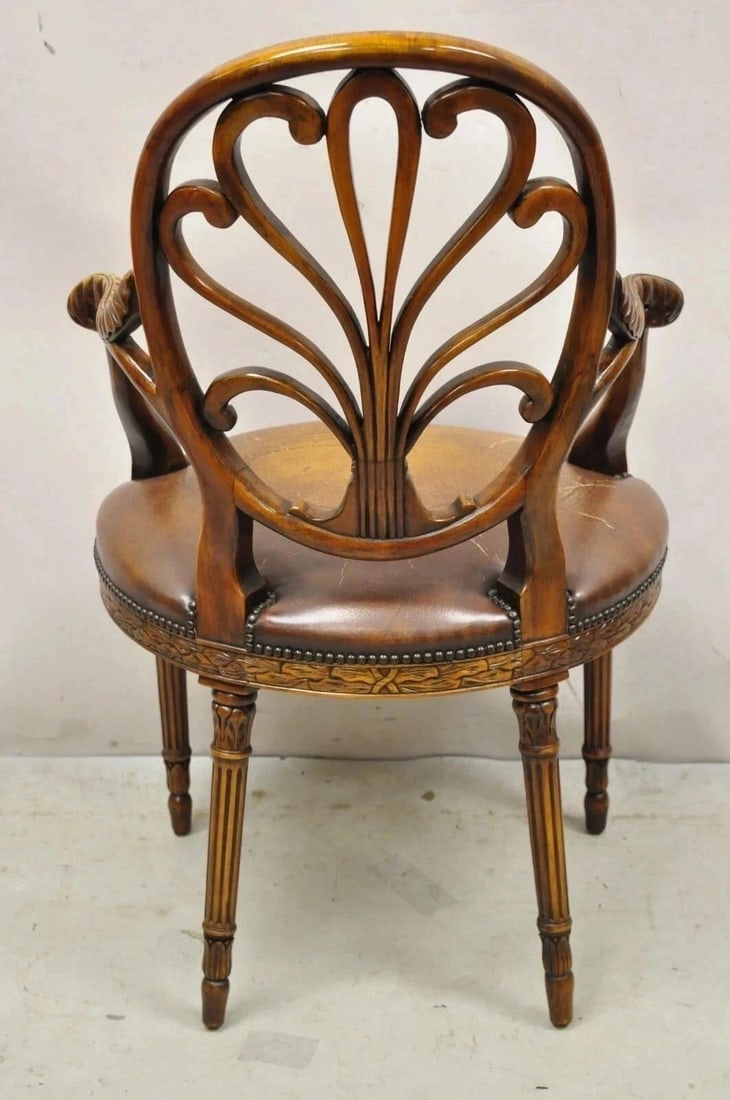 Late 20th Century Theodore Alexander Neoclassical Regency Style Carved Mahogany Leather Arm Chair - 10