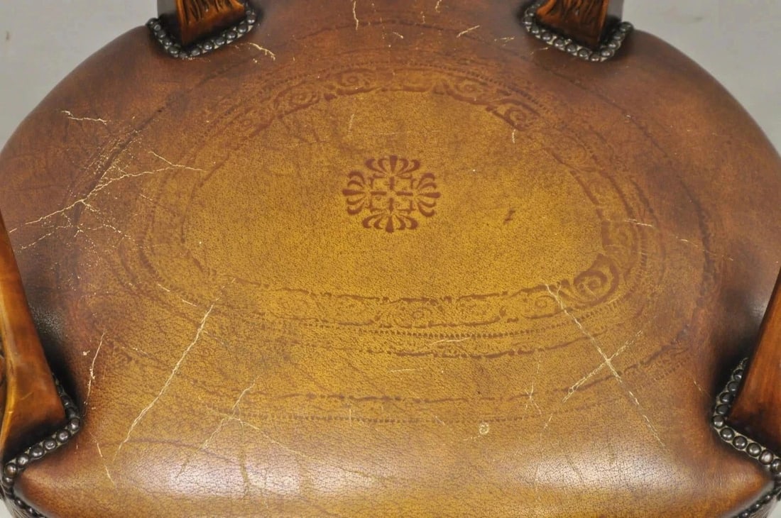 Late 20th Century Theodore Alexander Neoclassical Regency Style Carved Mahogany Leather Arm Chair - 7