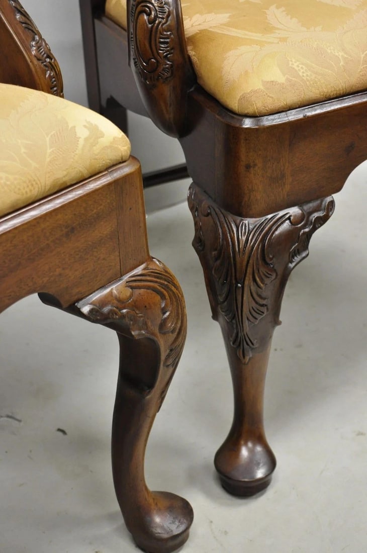 Late 20th Century Henredon Aston Court Chinoiserie Georgian Mahogany Dining Arm Chairs - A Pair - 13