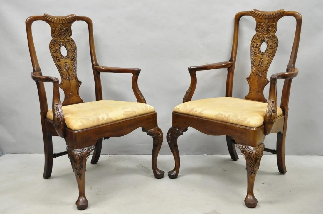 Late 20th Century Henredon Aston Court Chinoiserie Georgian Mahogany Dining Arm Chairs - A Pair - 2