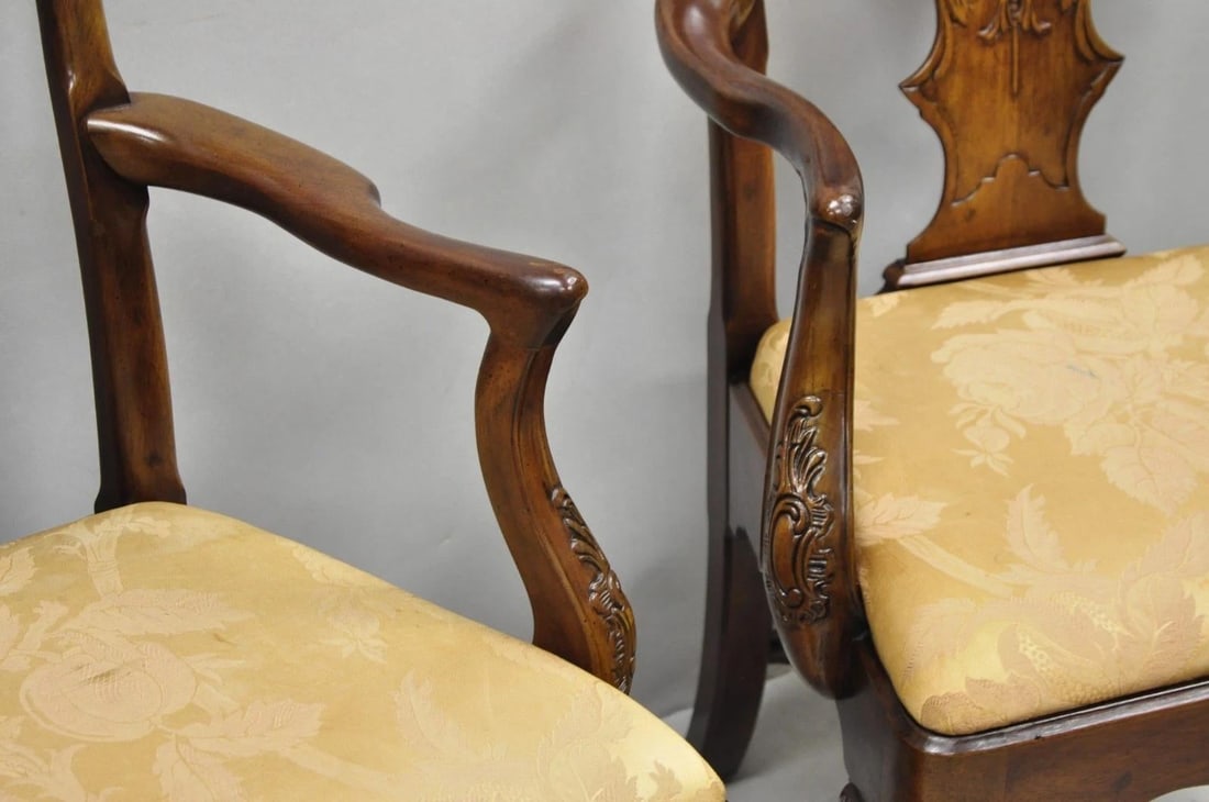 Late 20th Century Henredon Aston Court Chinoiserie Georgian Mahogany Dining Arm Chairs - A Pair - 7