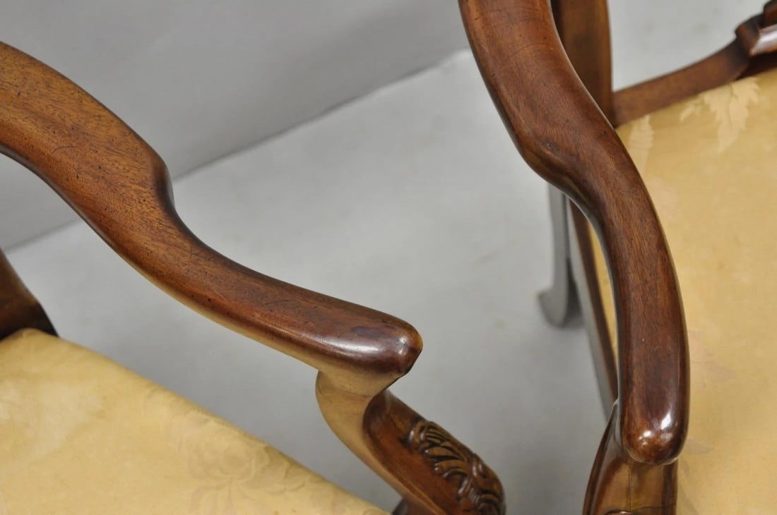 Late 20th Century Henredon Aston Court Chinoiserie Georgian Mahogany Dining Arm Chairs - A Pair - 8