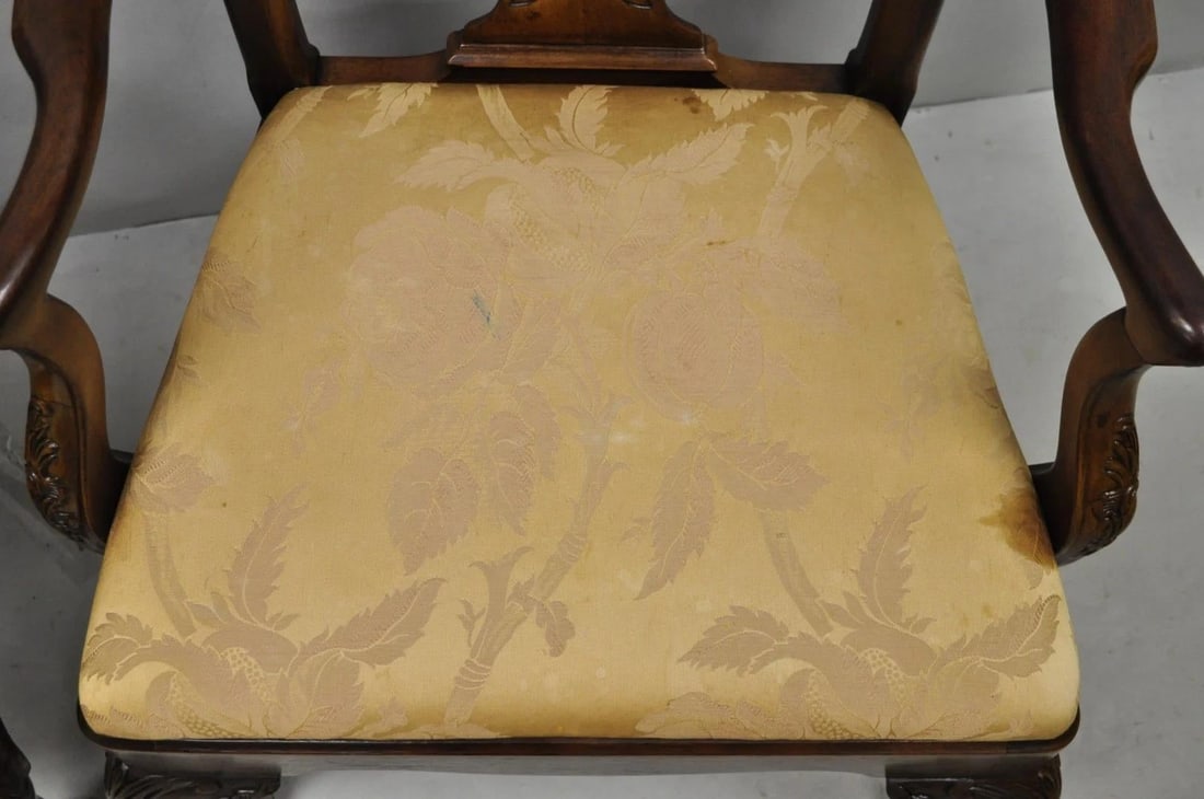 Late 20th Century Henredon Aston Court Chinoiserie Georgian Mahogany Dining Arm Chairs - A Pair - 9