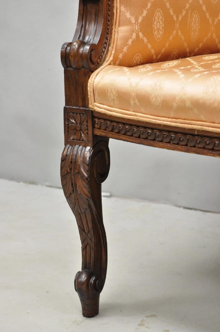 Antique French Victorian Louis XV Style Open Carved Walnut Loveseat Settee Sofa - 10