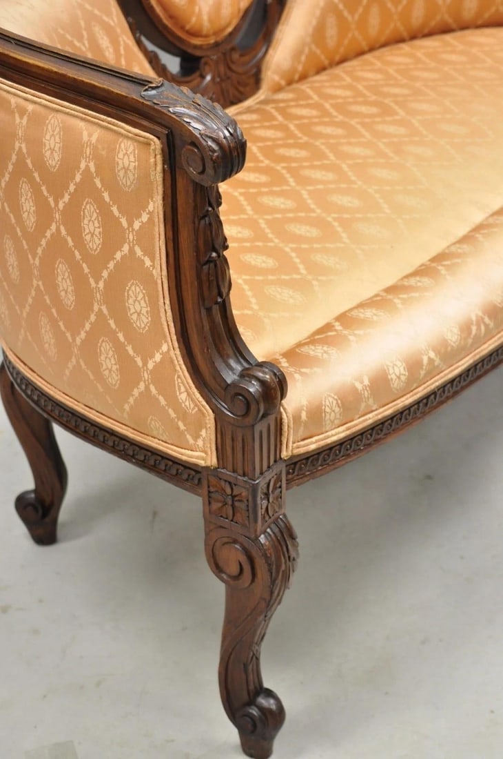 Antique French Victorian Louis XV Style Open Carved Walnut Loveseat Settee Sofa - 12