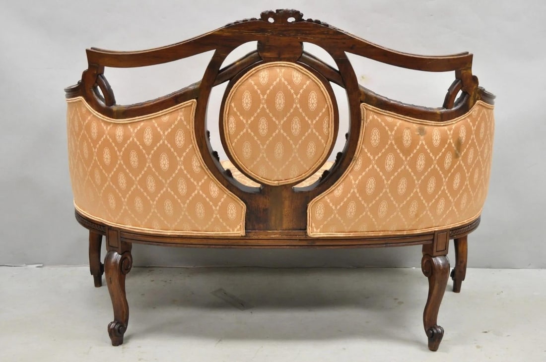 Antique French Victorian Louis XV Style Open Carved Walnut Loveseat Settee Sofa - 13