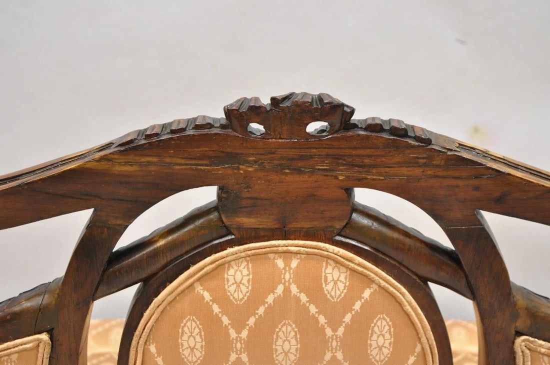 Antique French Victorian Louis XV Style Open Carved Walnut Loveseat Settee Sofa - 15