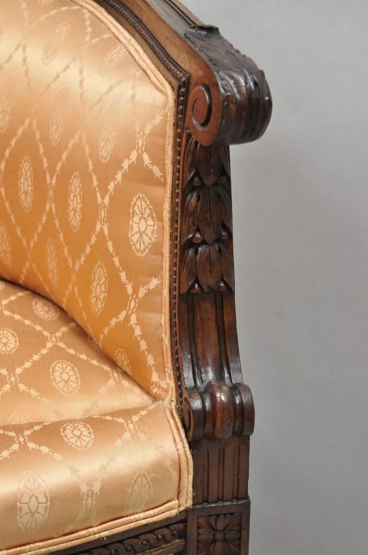 Antique French Victorian Louis XV Style Open Carved Walnut Loveseat Settee Sofa - 16
