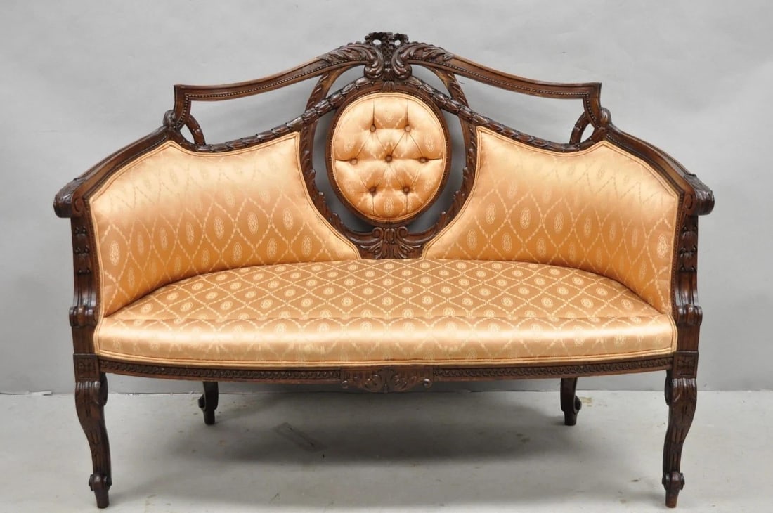 Antique French Victorian Louis XV Style Open Carved Walnut Loveseat Settee Sofa - 17