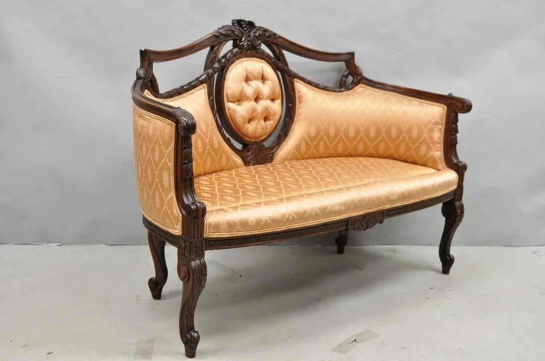 Antique French Victorian Louis XV Style Open Carved Walnut Loveseat Settee Sofa - 3