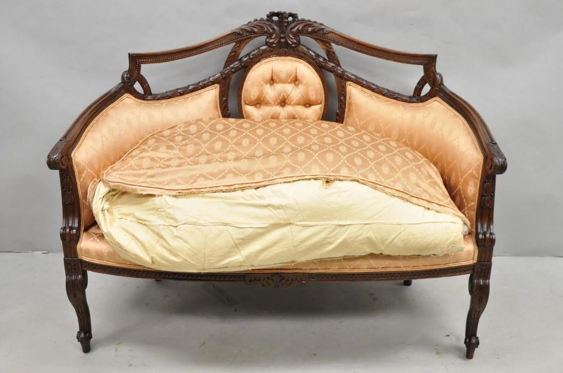Antique French Victorian Louis XV Style Open Carved Walnut Loveseat Settee Sofa - 4