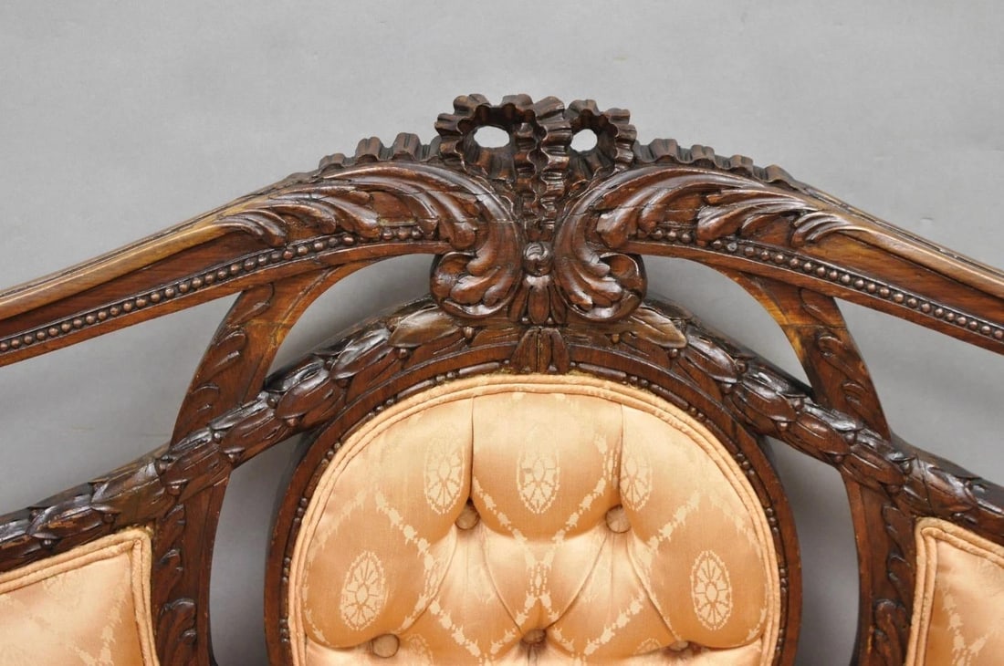 Antique French Victorian Louis XV Style Open Carved Walnut Loveseat Settee Sofa - 6