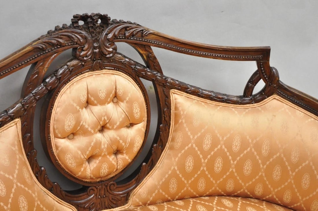 Antique French Victorian Louis XV Style Open Carved Walnut Loveseat Settee Sofa - 7